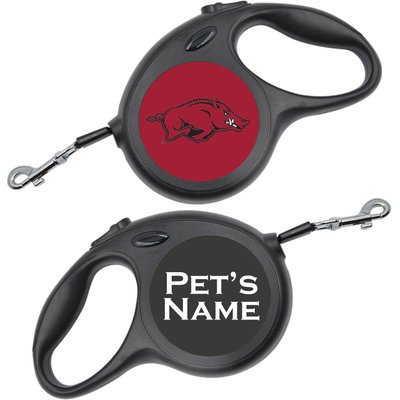 ShopInstaPets ShopInstaPets Retractable Dog Walking Leash, Black, 16-ft long, 1/2-in wide, Arkansas Razorbacks