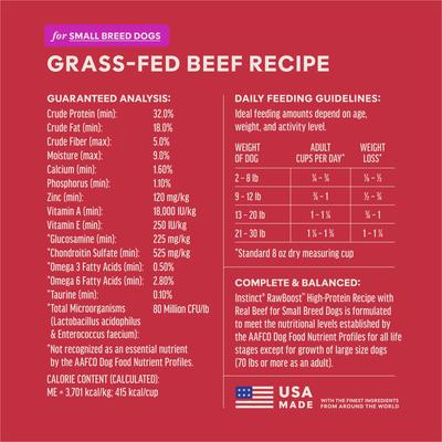 Show full view: Instinct RawBoost Small Breed Adult High Protein Grain-Free Real Beef Recipe Dry Dog Food, 3.5-lb bag slide 9 of 12