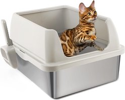 allforpaws Go Fresh Enclosed Stainless Steel Cat Litter Box, 21 x 16 x 11.8-in, Sand