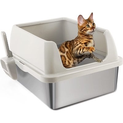 allforpaws allforpaws Go Fresh Enclosed Stainless Steel Cat Litter Box, 21 x 16 x 11.8-in, Sand