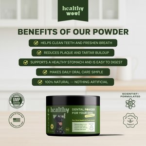 Healthy Woof Oral Care Bone Broth Dental Powder Supplement for Dogs, 4.2-oz jar