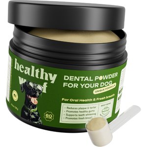 Healthy Woof Oral Care Bone Broth Dental Powder Supplement for Dogs, 4.2-oz jar