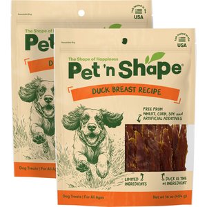 Pet 'n Shape Duck Breast Jerky Fillets Dog Treats, 16-oz bag, bundle of 2