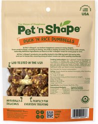 Pet 'n Shape Duck 'n Rice Dumbbells Crunchy Dog Treats, 3-oz bag, bundle of 2 slide 2 of 7