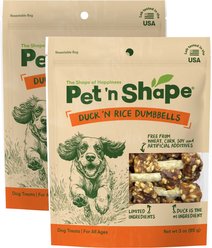 Pet 'n Shape Duck 'n Rice Dumbbells Crunchy Dog Treats, 3-oz bag, bundle of 2 slide 1 of 7