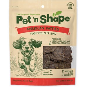 Pet 'n Shape American Patties Beef Lung Dehydrated Dog Treats, 16-oz bag