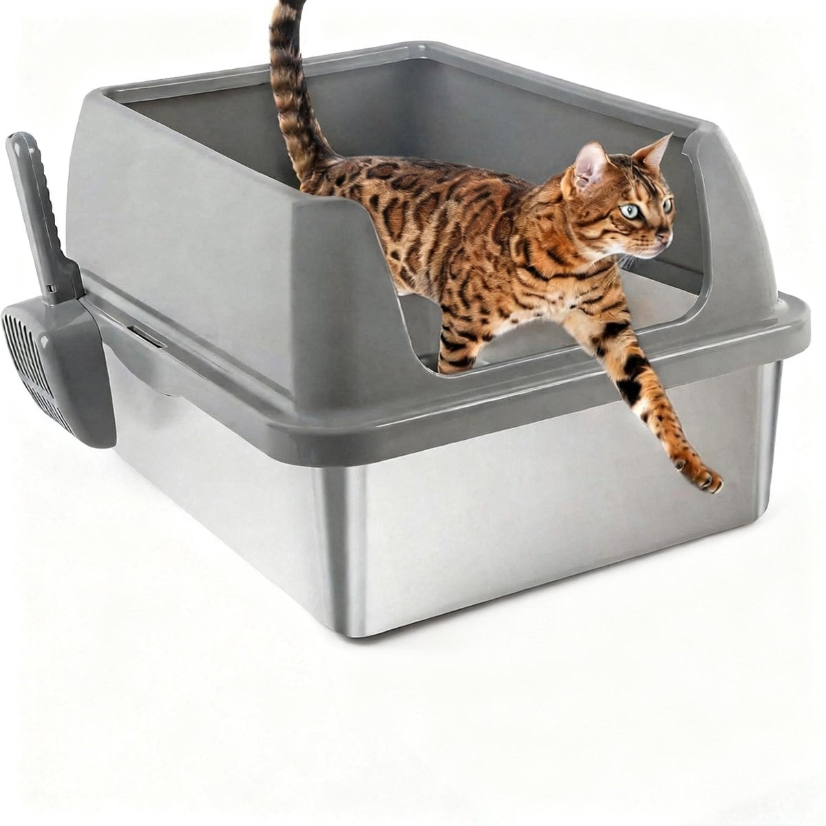 allforpaws Go Fresh Enclosed Stainless Steel Cat Litter Box, 21 x 16 x 11.8-in, Grey