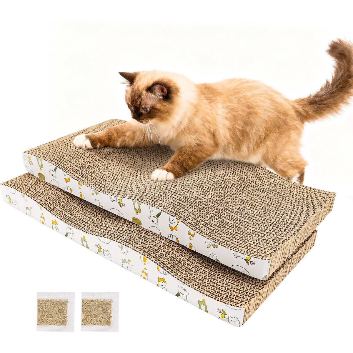 PatiencET 16.93-in Waved Cardboard Cat Scratcher with Catnips, Brown, 2 count