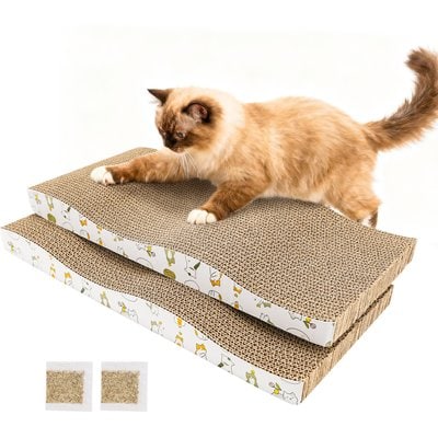 PatiencET PatiencET 16.93-in Waved Cardboard Cat Scratcher with Catnips, Brown, 2 count
