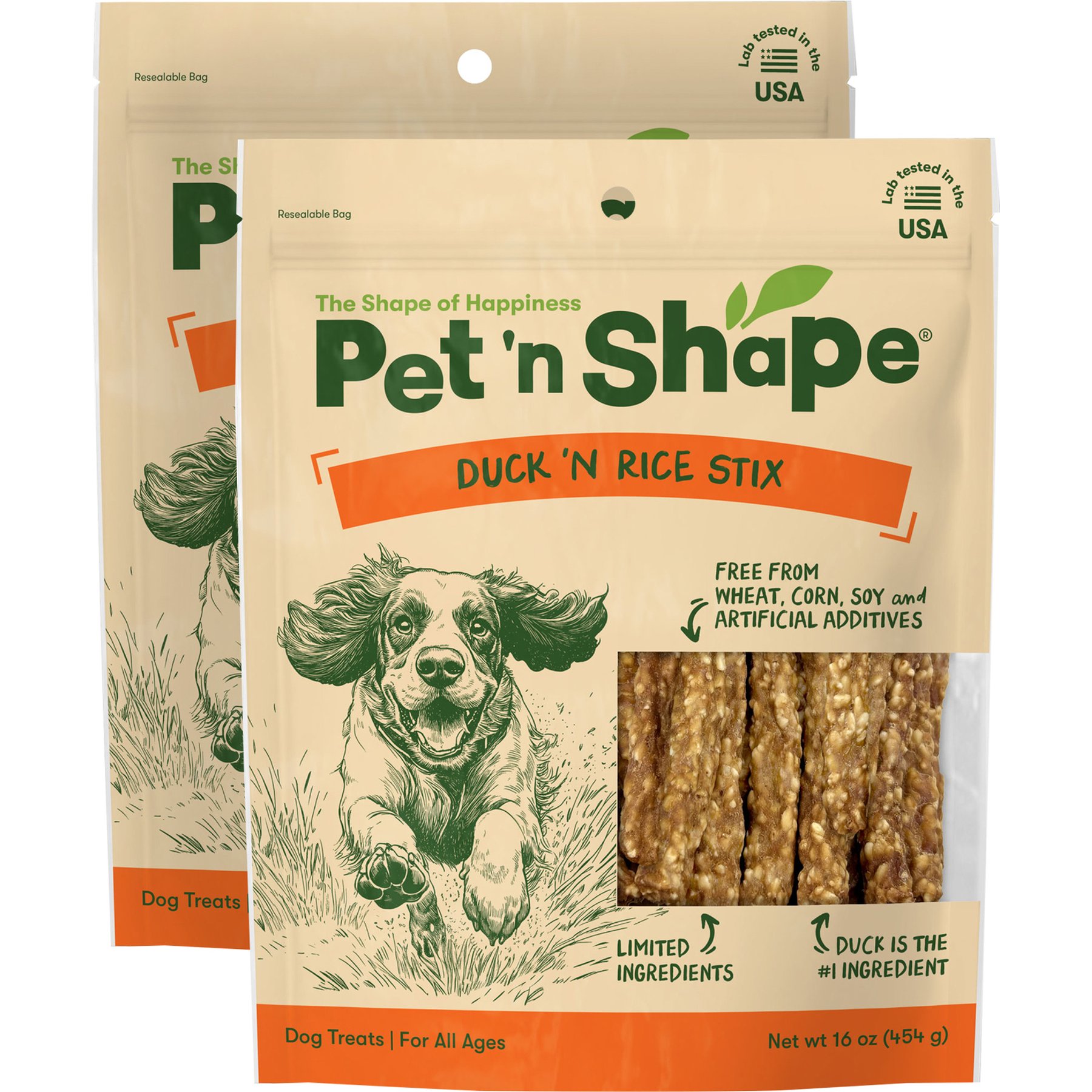 Pet 'n Shape Duck 'n Rice Stix Crunchy Dog Treats, 16-oz bag, bundle of 2
