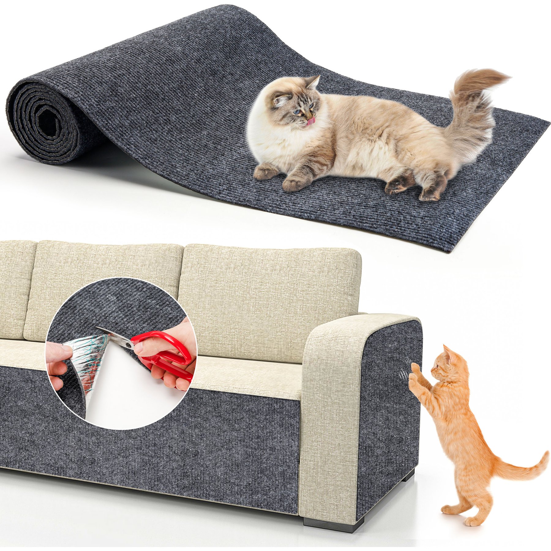 PatiencET Self-Adhesive Trimmable Furniture Protector Cat Scratching Mat, Dark Grey, Medium