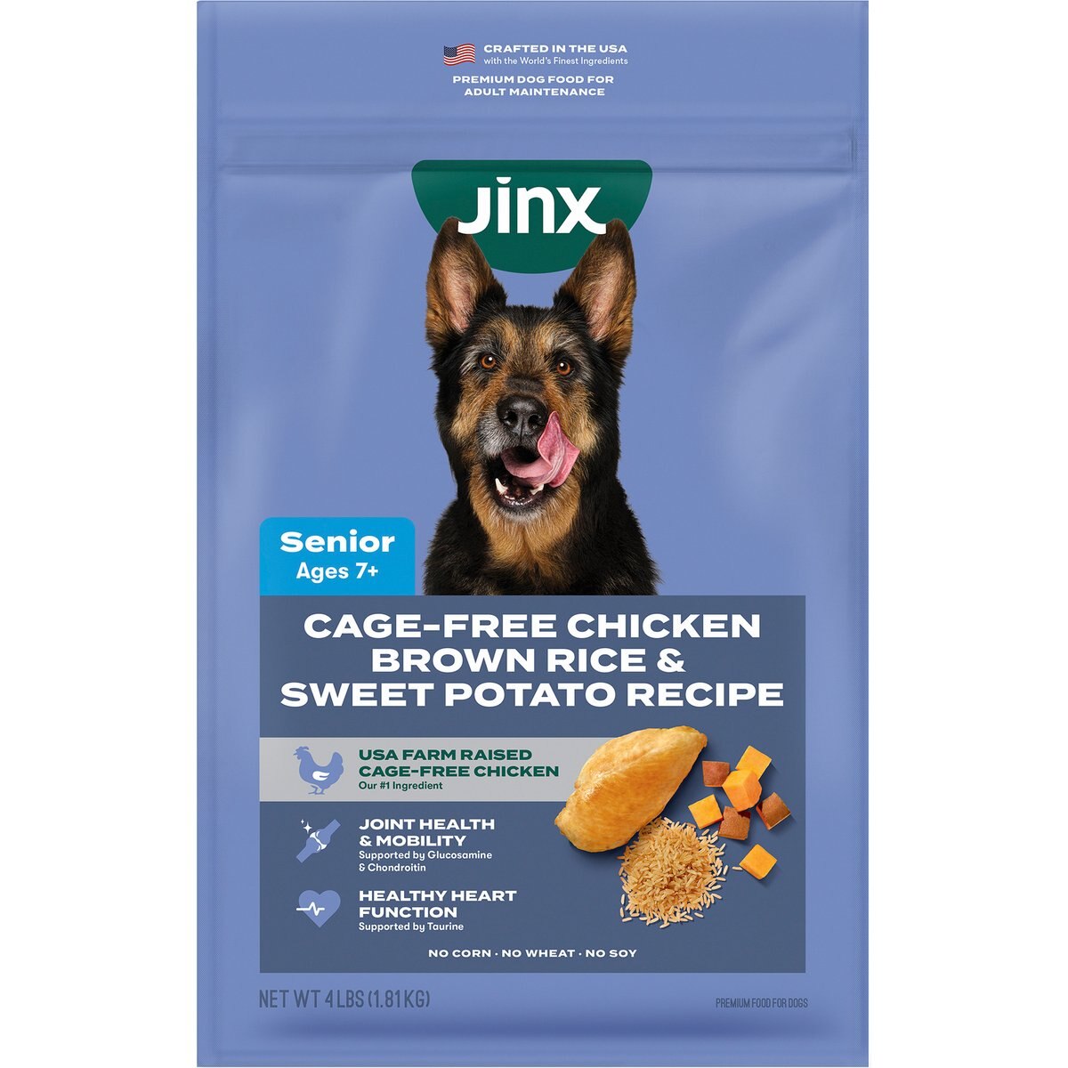 Jinx Senior Chicken, Brown Rice & Sweet Potato Kibble Dry Dog Food, 4-lb bag