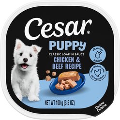 Cesar Puppy Classic Loaf in Sauce Chicken & Beef Recipe Small Breed Wet Dog Food Trays, 3.5-oz, case of 24