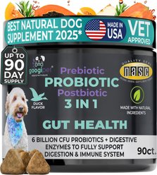 Googipet 3-in-1 Digestive Probiotic Duck Flavored Soft Chew Supplement for Dogs, 90 count