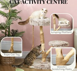 HOMLUX Cat Tree with Wooden Scratching Posts, Plush Beds & Rope Toy, Natural Wood slide 2 of 7