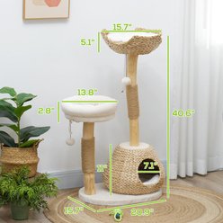 Cesicia Wooden Scratching Post 40.6-in Cat Tree, Cream White slide 2 of 7