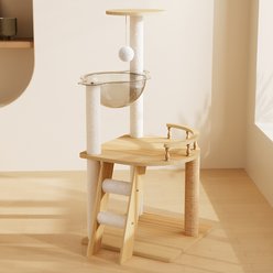 HOMLUX 41.3-in Modern Wood Cat Tower with Sisal Scratching Posts & Acrylic Hammock, Natural White