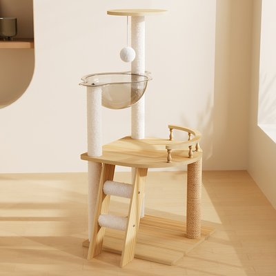 HOMLUX HOMLUX 41.3-in Modern Wood Cat Tower with Sisal Scratching Posts & Acrylic Hammock, Natural White
