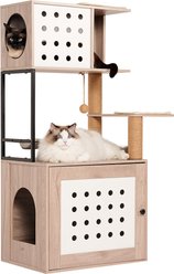 Cesicia All-in-one 47.24-in Litter Box Enclosure & Cat Tree, Gray & White