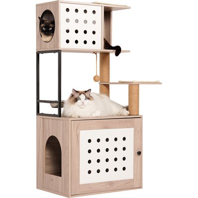 Cesicia Cesicia All-in-one 47.24-in Litter Box Enclosure & Cat Tree, Gray & White
