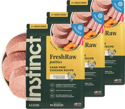 Instinct FreshRaw Patties Cage-Free Chicken Recipe Dog Food, 6-lb bag, case of 3