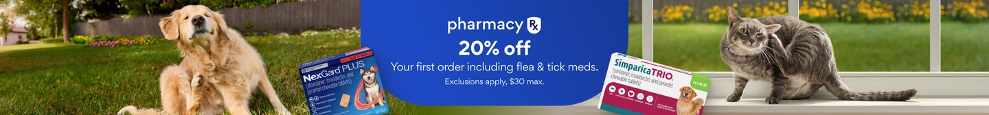 Pharmacy (Rx). 20% off your first order including flea & tick meds.