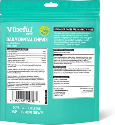 Show full view: Vibeful Small Daily Dental Chews for Dogs, Chicken Flavor, 7 count slide 3 of 9
