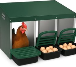 LALFPET 3 Compartment Metal Roll Out Chicken Nesting Box, 31.5-in, Green