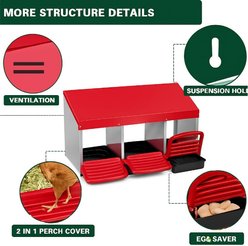 LALFPET 3 Compartment Metal Roll Out Chicken Nesting Box, 31.5-in, Red slide 2 of 5