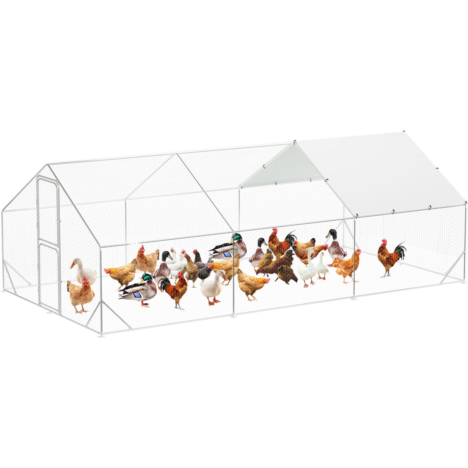 LALFPET Doom Roof Metal Bird Coop with Cover, 6 to 10 Chicken Capacity, Large: 9.8 x 19.7 x 6.6-ft