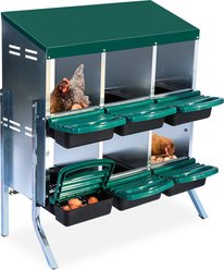 LALFPET Two-Tier 6 Room Chicken Nesting Box with Lid Cover, 31.89-in, Green with Legs