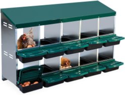 LALFPET Two-Tier 10 Room Chicken Nesting Box with Lid Cover, Green, 52.56-in