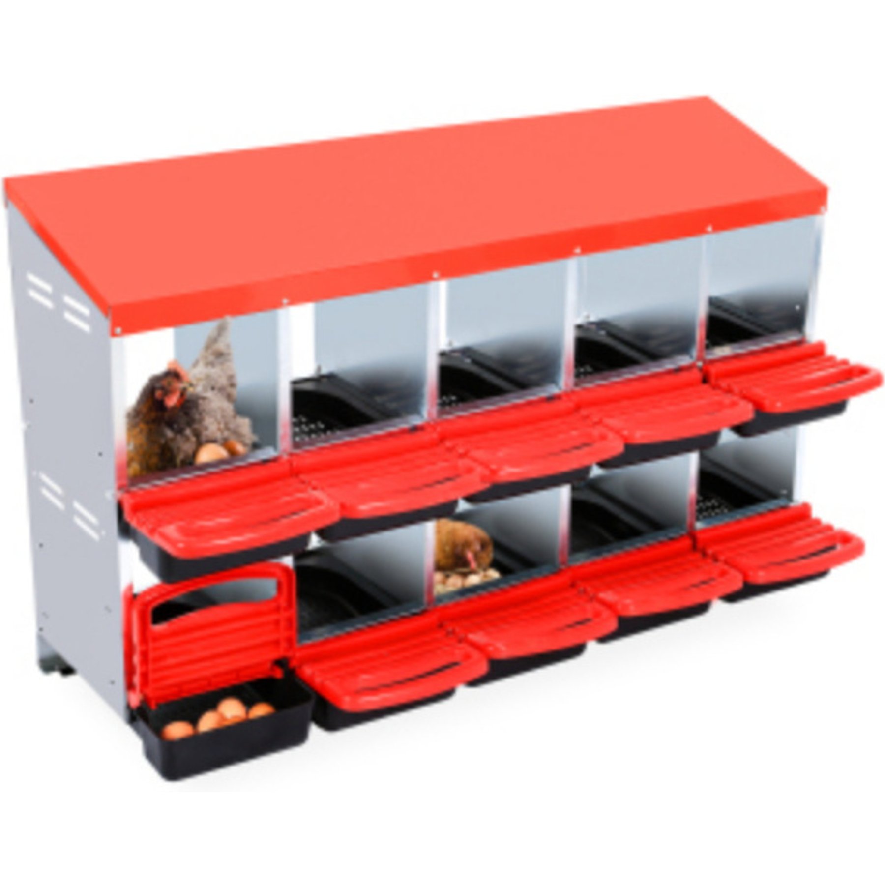LALFPET 8 or 10 Hole 2 Layer Chicken Nesting Box, Red, 52.56-in