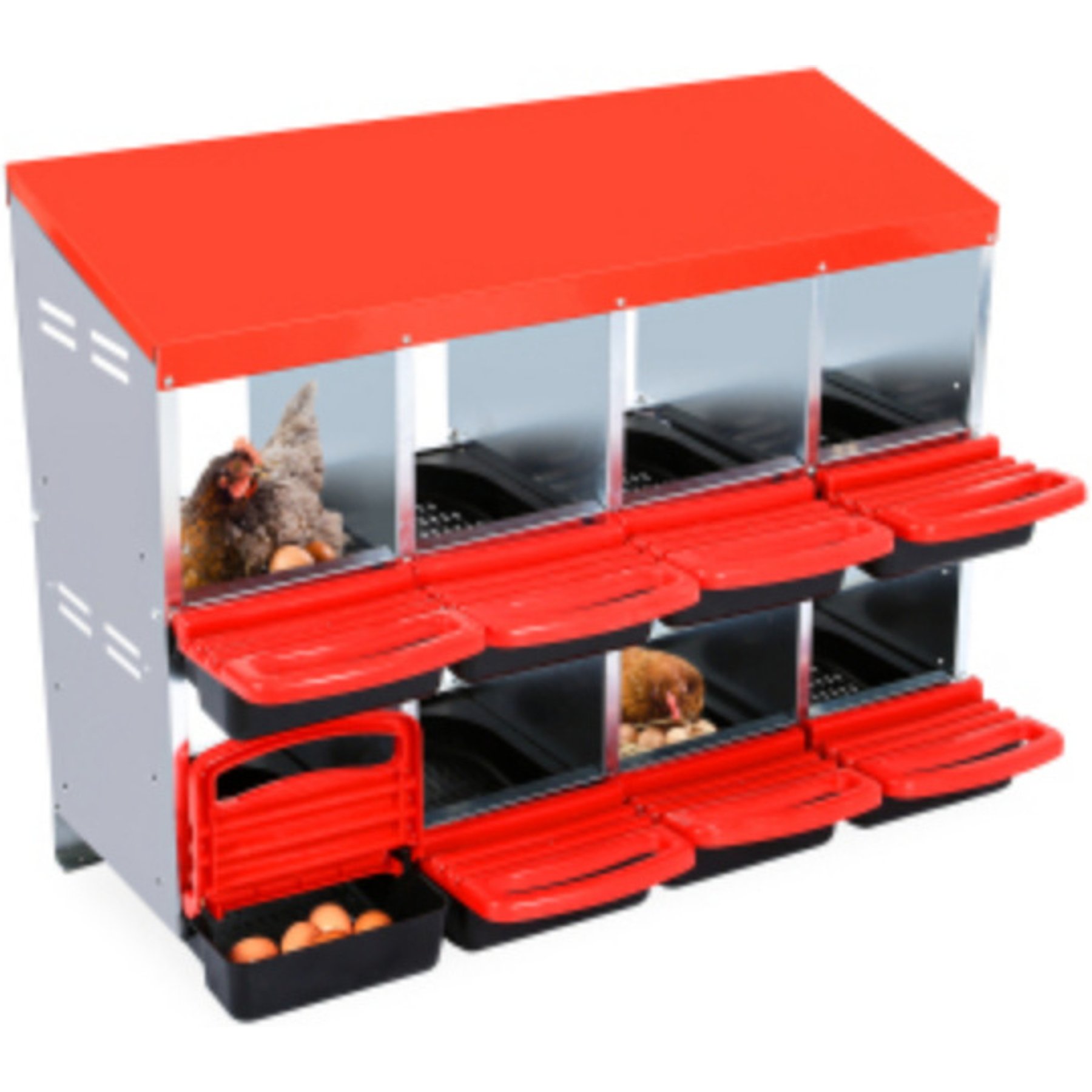 LALFPET Two-Tier 8 Room Chicken Nesting Box with Lid Cover, 42.32-in, Red