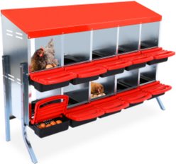 LALFPET 8 or 10 Hole 2 Layer Chicken Nesting Box, Red with Legs, 52.56-in