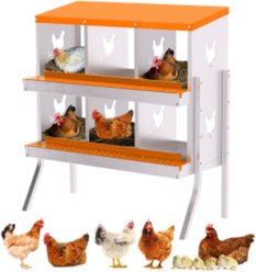 LALFPET 6/8/10 Hole Galvanized Steel Rustproof Egg Laying Chicken Nesting Boxes, Orange with Legs, 32.09-in