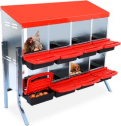 LALFPET Two-Tier 8 Room Chicken Nesting Box with Lid Cover, 42.32-in, Red with Legs