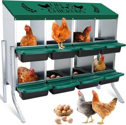 LALFPET 8 or 10 Hole 2 Layer Chicken Nesting Box, Green with Legs, 42.32-in