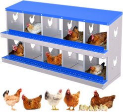 LALFPET 6/8/10 Hole Galvanized Steel Rustproof Egg Laying Chicken Nesting Boxes, Blue, 53.54-in