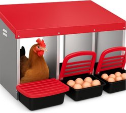 LALFPET 3 Compartment Metal Roll Out Chicken Nesting Box, 31.5-in, Red