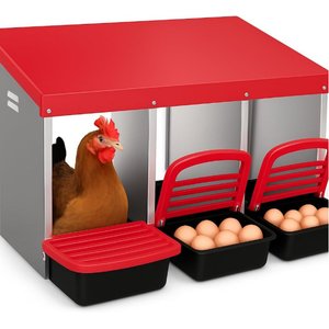 LALFPET 3 Compartment Metal Roll Out Chicken Nesting Box, 31.5-in, Red