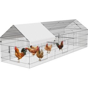 LALFPET Outdoor Portable Metal 4-Door Bird Coop with Waterproof Cover, 129.9 x 39.8 x 39.8-in