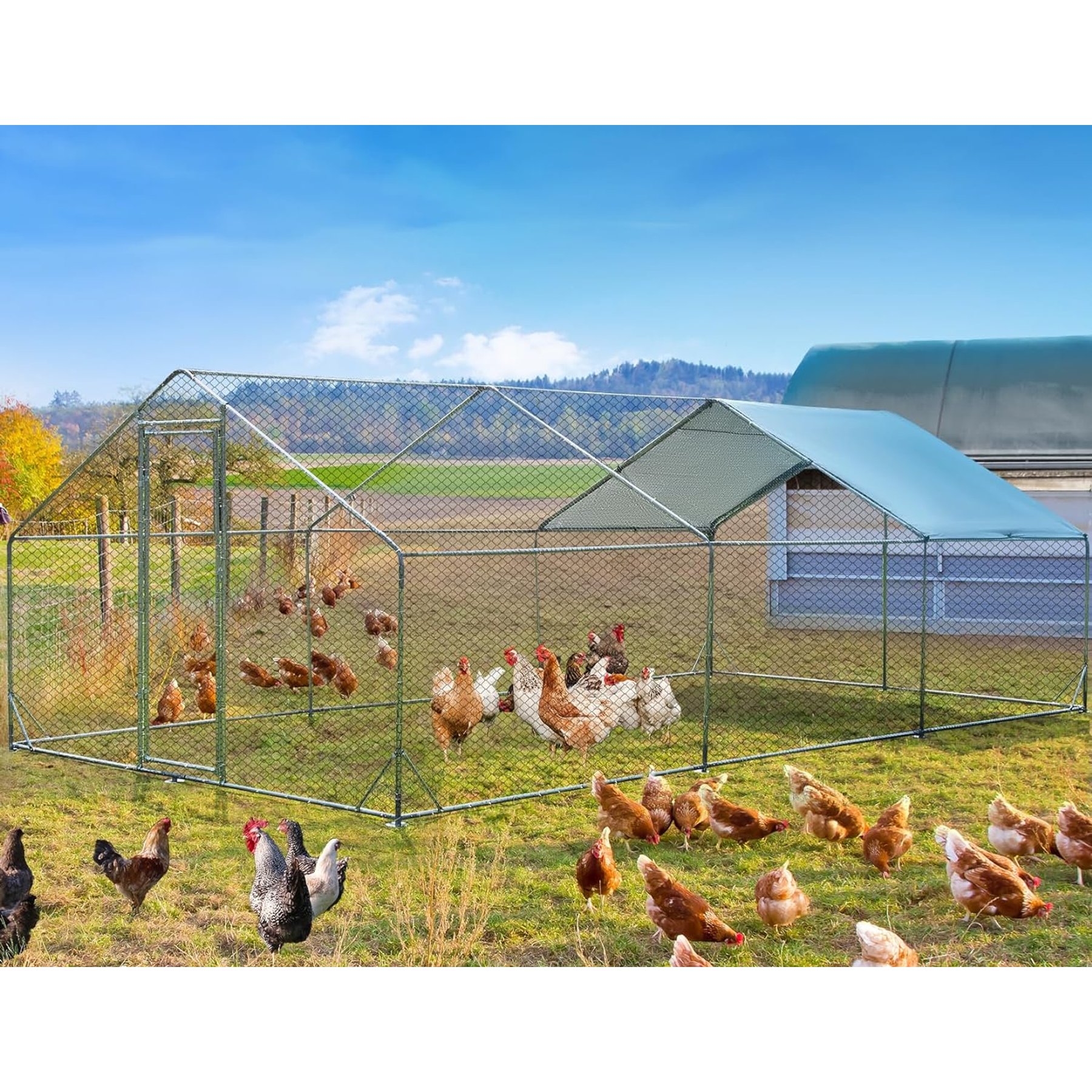LALFPET Spire Roof Metal Bird Coop with Anti-UV Waterproof Cover, Large: 236.22-in