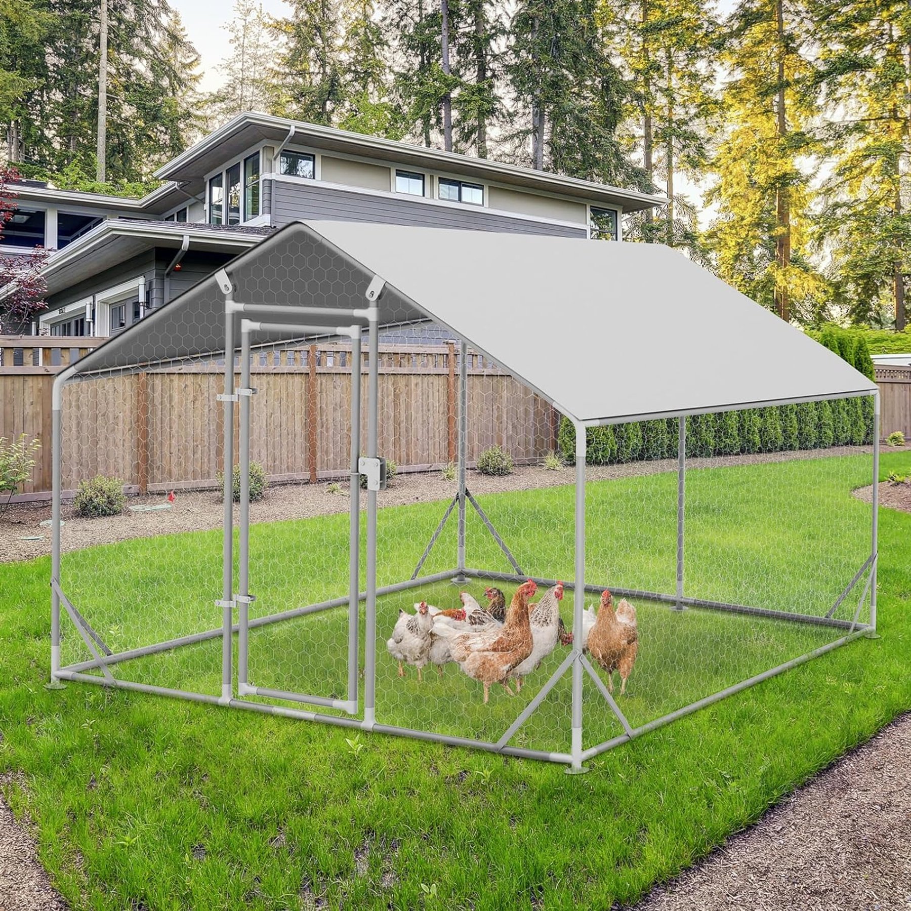 LALFPET Spire Roof Metal Bird Coop with Anti-UV Waterproof Cover, Large: 118.11-in