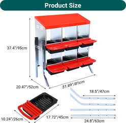 LALFPET Two-Tier 6 Room Chicken Nesting Box with Lid Cover, 31.89-in, Red with Legs slide 2 of 5