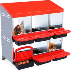 LALFPET Two-Tier 6 Room Chicken Nesting Box with Lid Cover, 31.89-in, Red