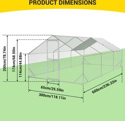 LALFPET Doom Roof Metal Bird Coop with Cover, 6 to 10 Chicken Capacity, Large: 9.8 x 19.7 x 6.6-ft slide 2 of 6
