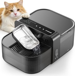 OneIsAll Wireless Ultra-Quiet Filterless Stainless Steel Cat Water Fountain, Black, Medium: 118-oz