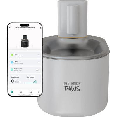 Penthouse Paws Penthouse Paws Smart Wireless Stainless Steel Dog & Cat Water Fountain, White, 118-oz