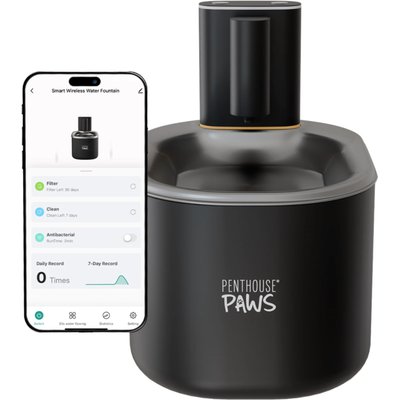 Penthouse Paws Penthouse Paws Smart Wireless Stainless Steel Dog & Cat Water Fountain, Black, 118-oz